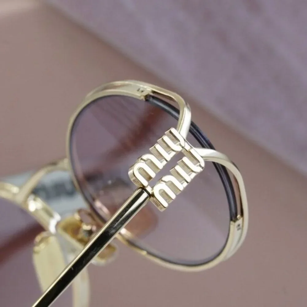 Miu Miu MU52YS 5AK06S Oval Sunglasses – Gold - Picture 11 of 13